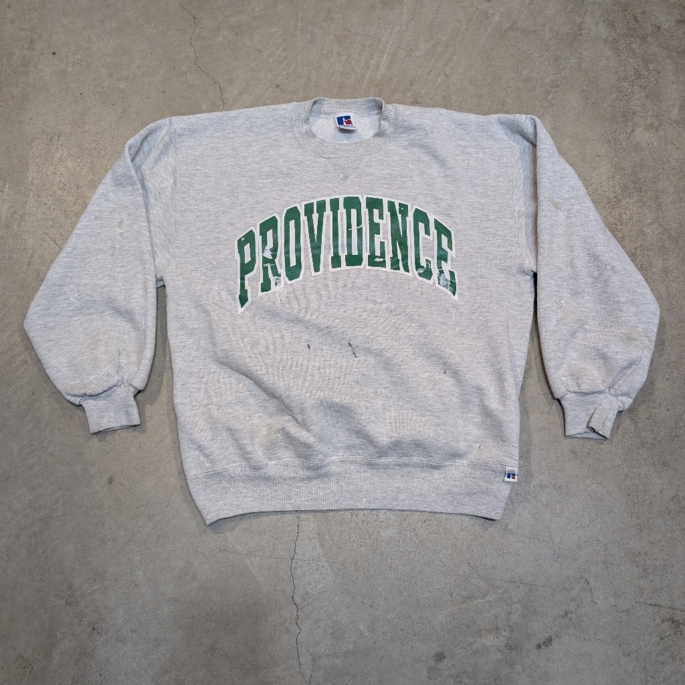 VTG 90s Russell Athletic Uni of Providence Grey Sweatshirt Mens L Paint Stains